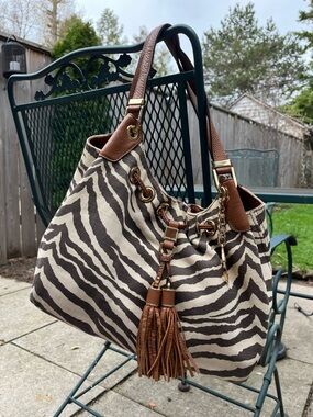 Amazing Zebra and Leather Michael Kors Bucket Bag